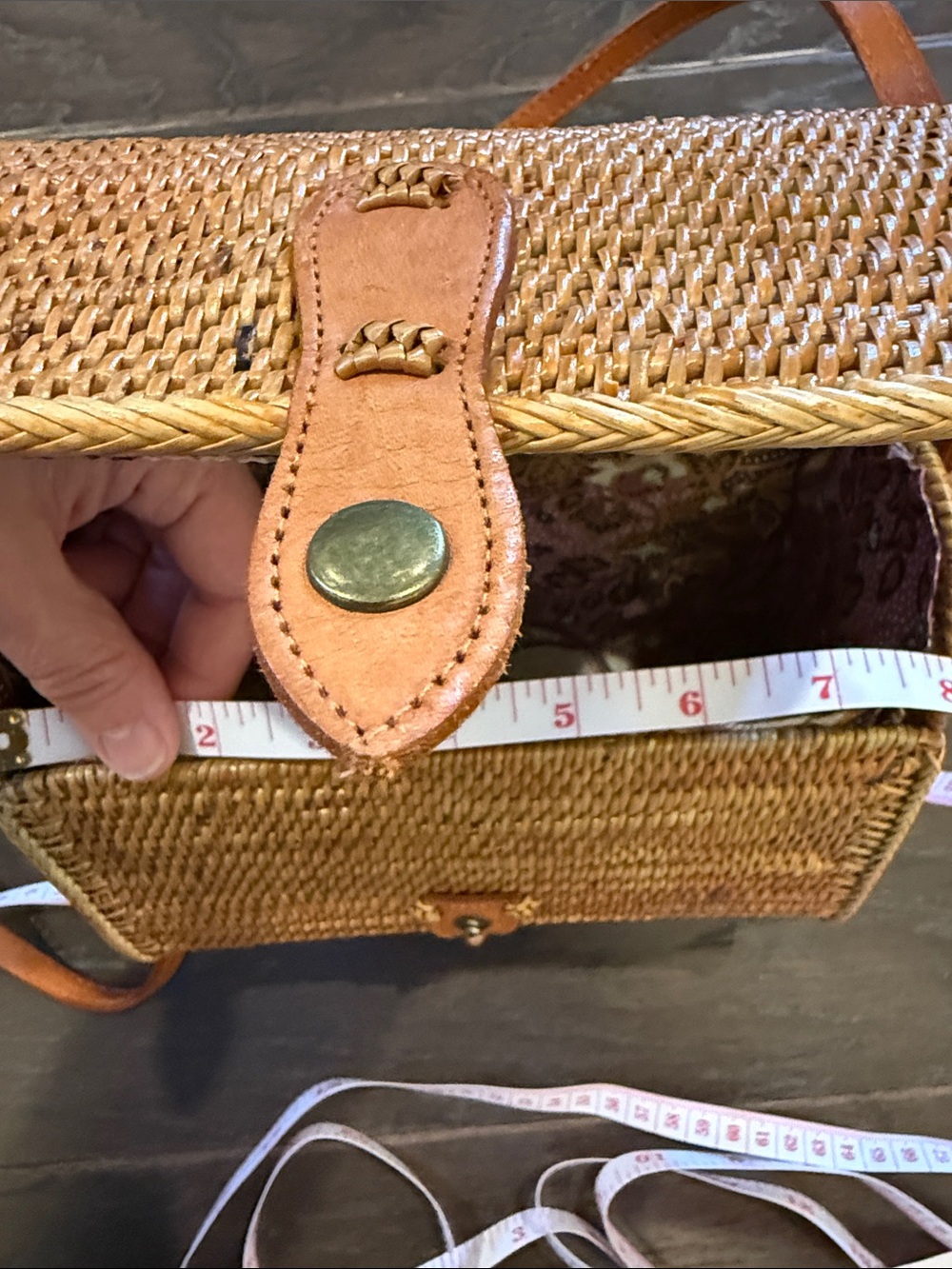 Woven Rattan Straw Crossbody Bag with leather strap - Picture 15 of 15